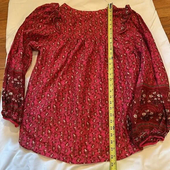 Joie Peasant Style Floral Print Long Sleeve shirt Button Down Ruffled Detail LG - Picture 9 of 10